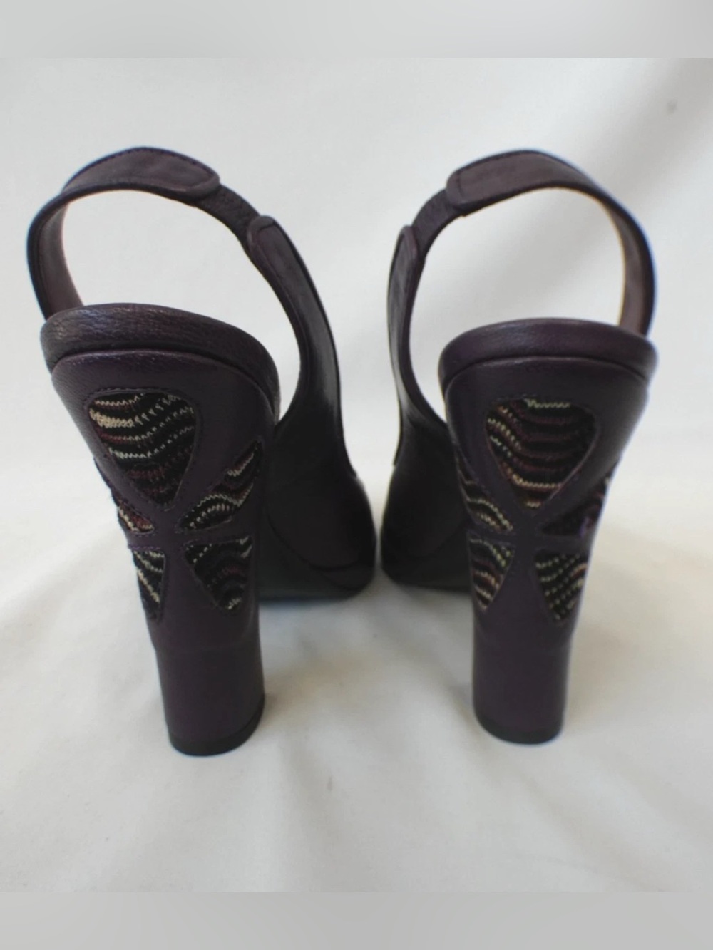 Missoni Purple Leather Block Heel Slingback Zigzag Chevron Knit - Picture 15 of 15